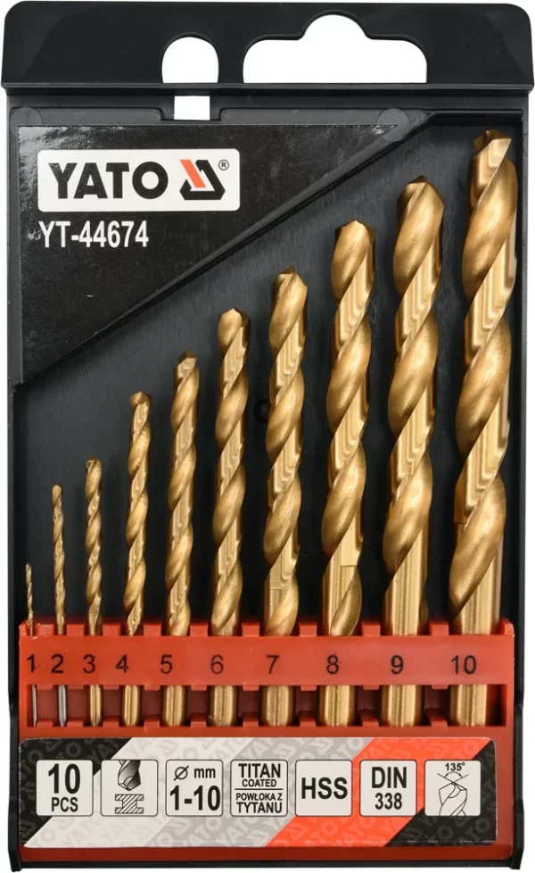 Свeрла по металлу 1-10мм HSS-TiN (набор 10пр.) Yato YT-44674