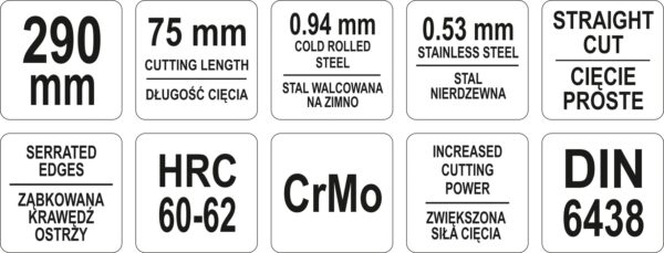 Ножницы по металлу 75х290мм CrMo, HRC60-62 Yato YT-1922 — изображение 4