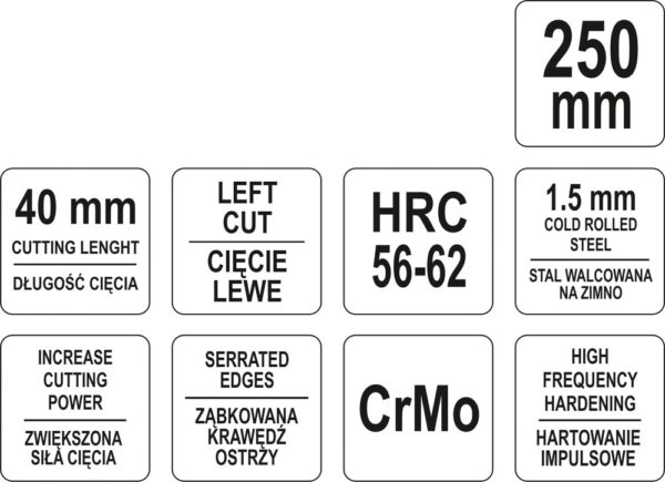 Ножницы по металлу левые 40х250мм CrMo, HRC60-62 Yato YT-1960 — изображение 4