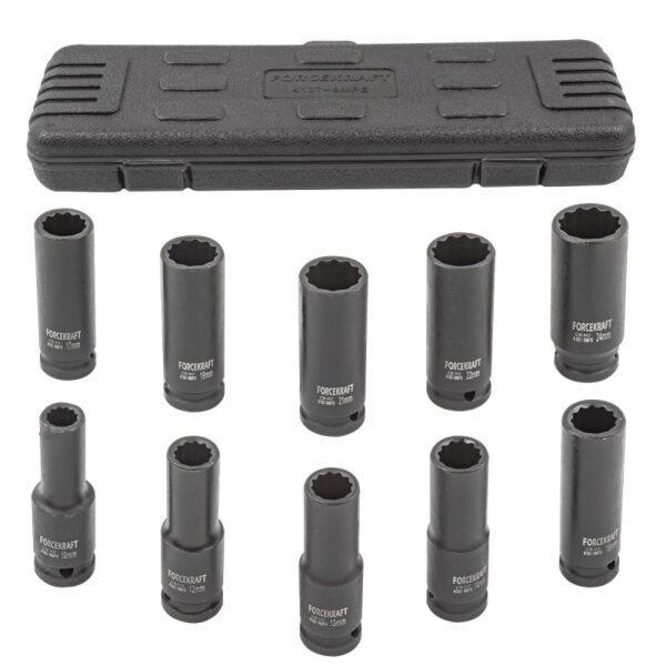 Головки ударные глубокие, набор 10пр., 1/2 12гр. FORCEKRAFT FK-4107-9MPB