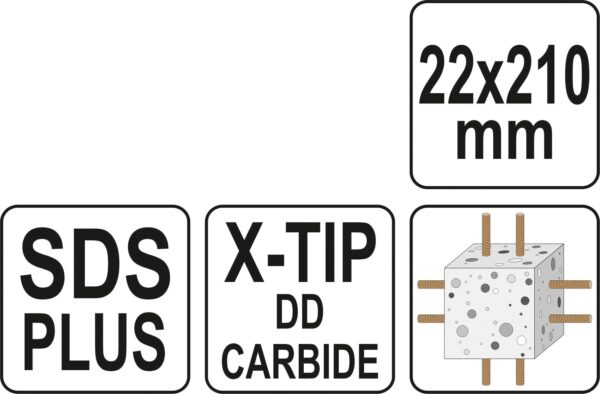 Сверло по бетону SDS+ X-TIP 22x210мм Yato YT-41950 — изображение 6