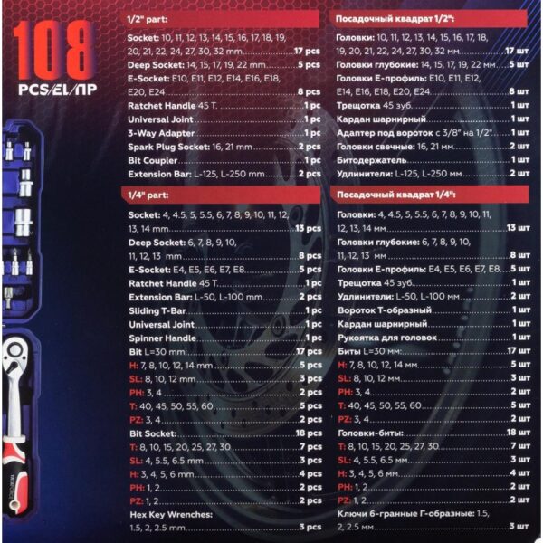 Набор инструментов 108 пр YATAFORCE YF-41082-5 — изображение 5