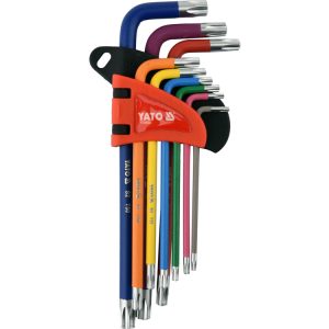 Ключи TORX с отверстием T10-T50 удл. разноцветные S2 (набор 9шт.) Yato YT-05633