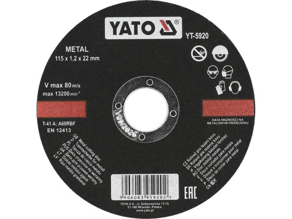 Круг отрезной по металлу 115х1,2х22мм Yato YT-5920