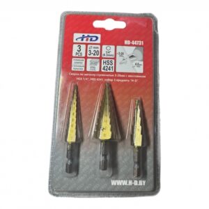Сверла по металлу ступенчатые 3-20мм с хвостовиком HEX 1/4", HSS 4241, набор 3 предмета HD-44731