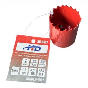Коронка биметаллическая по металлу и дереву 38мм., L38мм., 5/8"-18UNF, HSS M3 HD-3317