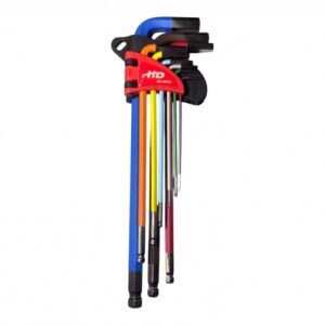 Ключи шестигранные с шариком 1,5-10мм удлиненные разноцветные (набор 9шт.) CrV HD-05635