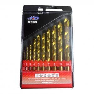 Сверла по металлу спиральные 1, 2, 3, 4, 5, 6, 7, 8, 9, 10мм HSS-TiN, набор 10 предметов HD-44674