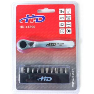 Набор инструментов, трещотка 72T + биты 1/4" (11пр.) HD-14390