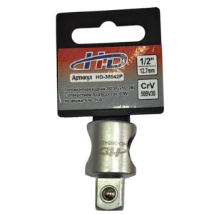 Головка-переходник 1/2"(F)x1/2"(М) с отверстием под вороток, CRV, на держателе HD-38542P